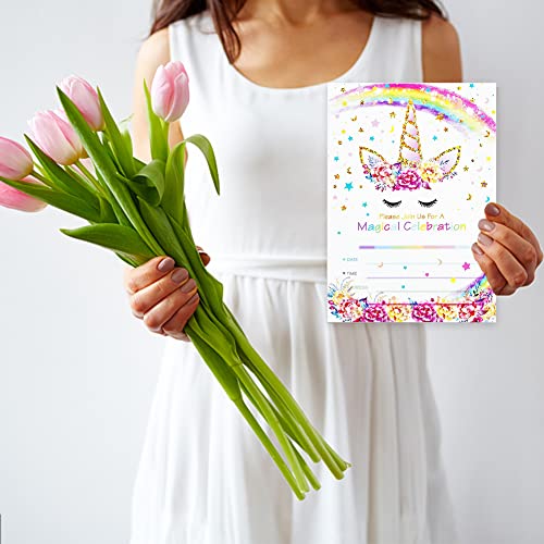 BESTZY Cartes Invitation Licorne, 24 Cartes D'Anniversaire Licorne avec 24 Enveloppes, Motif Licorne pour Anniversaire… - Image 8