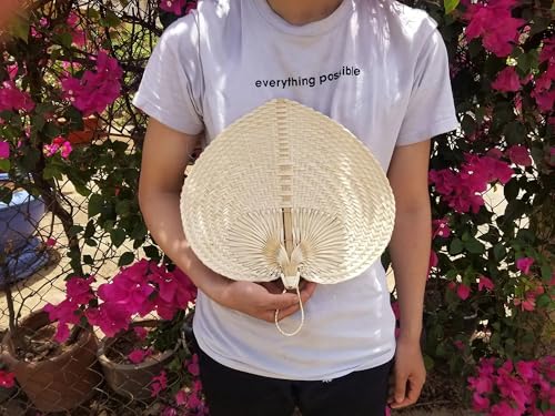 Éventail tissé main Raphia naturel Pack de 2 Accessoire déco bohème été
