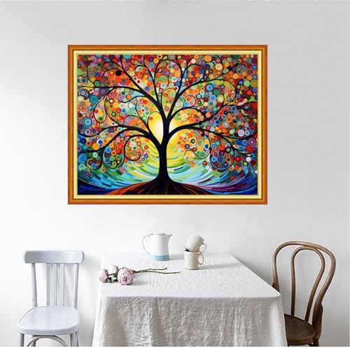 Image of Foxhool Beginners Cross Stitch Kits Stamped Full Range of Embroidery Kits for Adults DIY Cross Stitches kit Embroidery Patterns for Needlepoint kit-Starry Sky Tree 16x20 inch