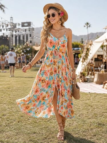 Image of BROVAVE Women's 2026 Summer Casual Boho Sundress Spaghetti Strap Midi Dress