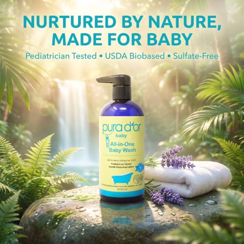 PURA D'OR All-in-One Calming Baby Wash & Shampoo for Sensitive Skin, 16oz | Tear-Free Gentle Cleanser, Hair and Body Care, Aloe Vera Base, Lavender, Hypoallergenic, Sulfate-Free, USDA Biobased - image 7