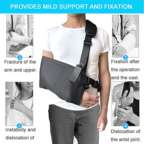 Arm Sling Shoulder Immobilizer With Adjustable Split Strap, Lightweight Breathable Wrist Elbow Support For Dislocation, Fracture, Sprains & Broken Arm, Fits Both Adults And Youths #TOP2