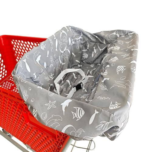 Image of Brain Architect Child Portable Shopping Cart Cover | High Chair and Grocery Cart Covers for Babies, Kids, Infants & Toddlers ✮ includes Free Carry Bag ✮ (Gray Seaworld)
