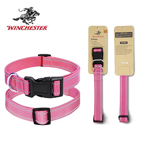 Winchester Reflective Dog Collar for Medium Dogs, Soft Breathable Nylon Pet Collar Adjustable with Buckle, Pink - Image 3