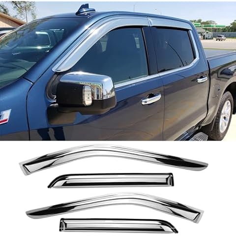 Puermto 94309Y Chrome Side Window Visor Wind Vent Deflector fit for 2007-2020 Toyota Tundra CrewMax Cab with 4 Full Size Doors,4pc Outside Mount Style Shade Sun Rain Guards Set Cover