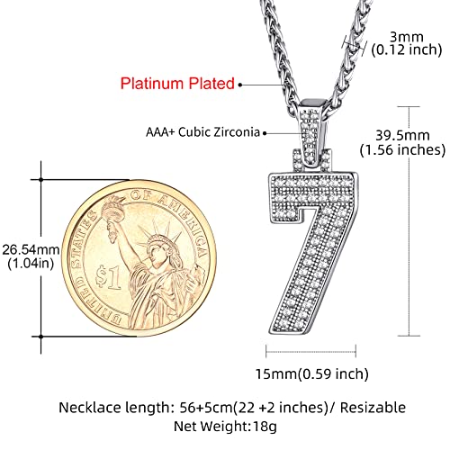 Goldchic Jewelry Bling Number Chains For Athletes, No.7 Numbers Necklace, Platinum Plated Crystal Digital Pendant For Men #TOP5
