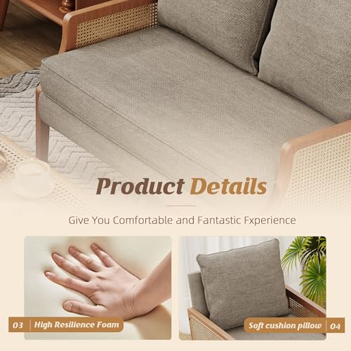 Sillón moderno con brazos de ratán Taupe miniatura 7