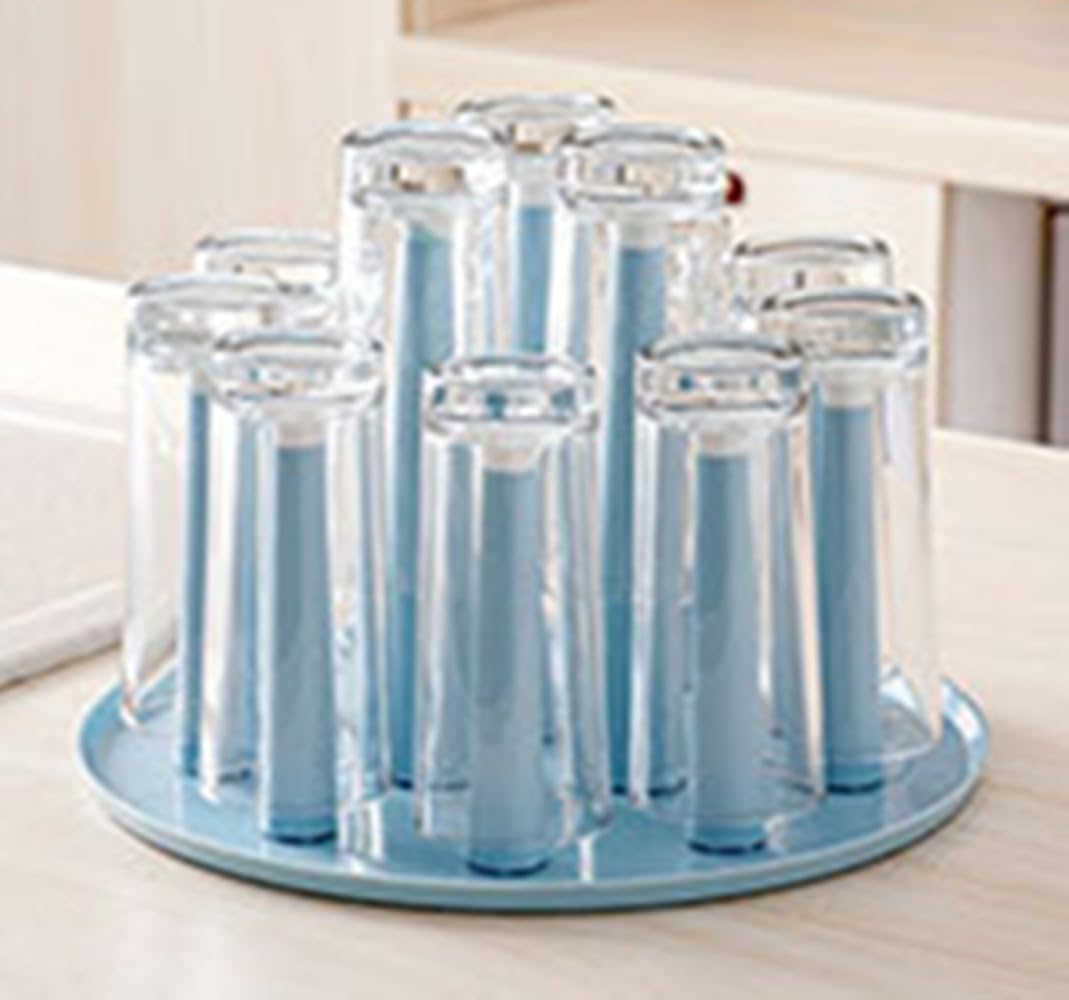 Bottle Drying Rack Household Water Cup Draining Holder Display Tray Holder Rack Bar Inverted Hanging Glass Cup Shelf Storage (Pink Round with 12 Stans)