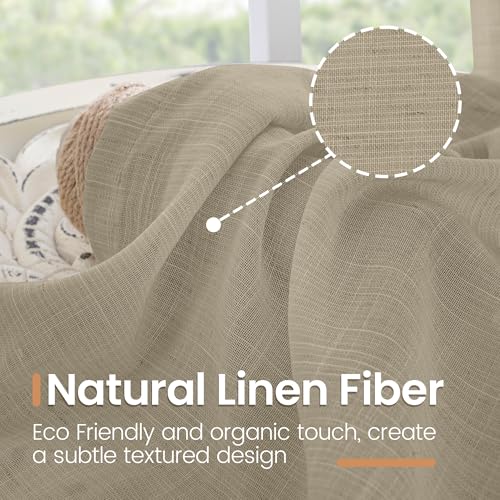 Image of BGment Camel Linen Curtains 63 Inches Long for Living Room - Semi Sheer Light Filtering Window Drapes with Rod Pocket Textured Lightweight for Bedroom, 2 Panels Set, Each 52 Inch Wide