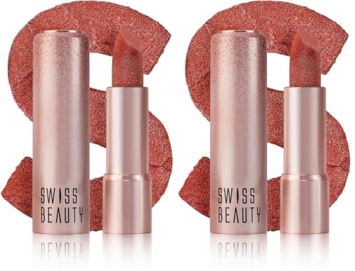 Image of Swiss Beauty More Than Glitter Lipstick | Glittery Finish | Nourishing | With Vitamin C | One Swipe Smooth Glide | Shade- 3 Glimmer Coral, 3gm (Pack of 2)