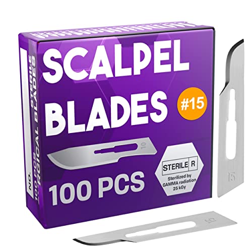 MyMed Disposable Scalpel Blades| #15 Sharp Carbon-Steel Blades | Pack of 100 | Sterile Individual Pouches|Dermaplaning Tool for Face Professional, Podiatry, Crafts & More