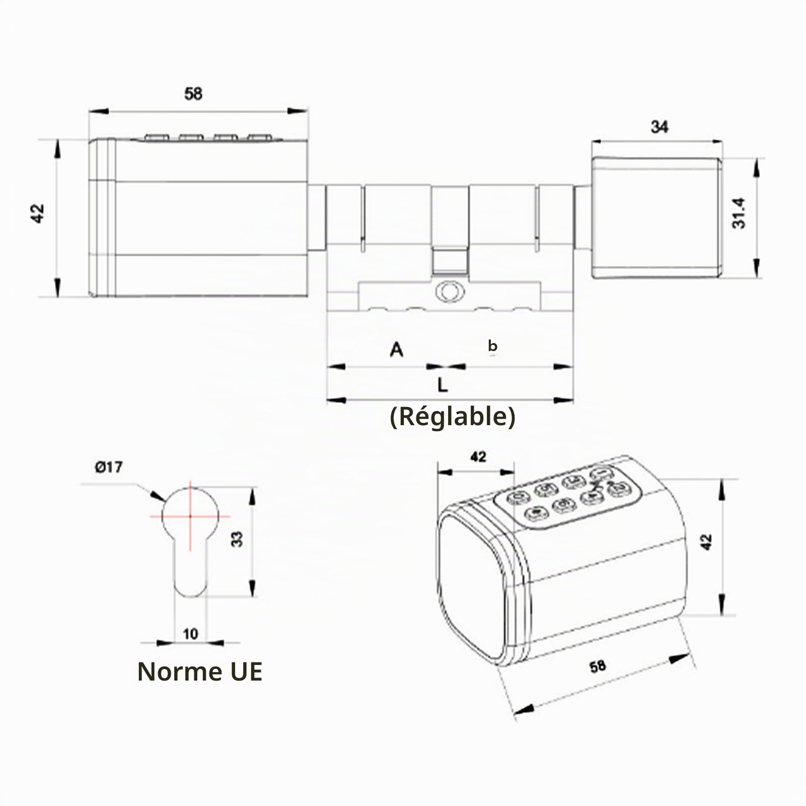 Serrure de porte à code, serrure intelligente connectée à l'application, serrure de porte d'entrée avec clés manuelles, serrure électronique pour porte de 1,4 à 1,8 pouces d'épaisseur et trou de