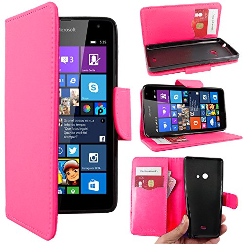 ebestStar   Funda Compatible con Microsoft Nokia Lumia 535 Carcasa Cartera Cuero PU, Funda Libro Billetera Ranuras Tarjeta, Función Soporte, Rosa [Aparato: 140.2 x 72.4 x 8.8mm, 5.0'']