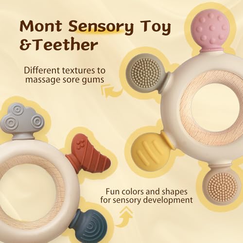 Image of 3 Packs Teether Rings for 0-6 6-12 Months Babies, Teething Toys with Pacifier Clip Holder, Baby Chew Toys for Sucking Needs, Baby Essentials