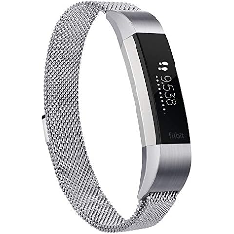 Demark Compatible with for Fitbit Alta HR Strap/Fitbit Alta Strap,Metal Stainless Steel Bracelet Strap with Unique Magnet Lock for Fitbit Alta HR (Silver, Large Size fits 6.7" -9.3" wrists) Cover