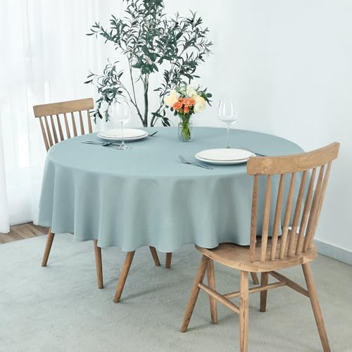 Image of maxmill Round Weaved Texture Design Tablecloth Spill-Proof Wrinkle Free Soft Washable Table Cloth for Circular Table Cover, for Dining Room Banquet Parties Holiday Dinner, 70 Inch Dusty Blue