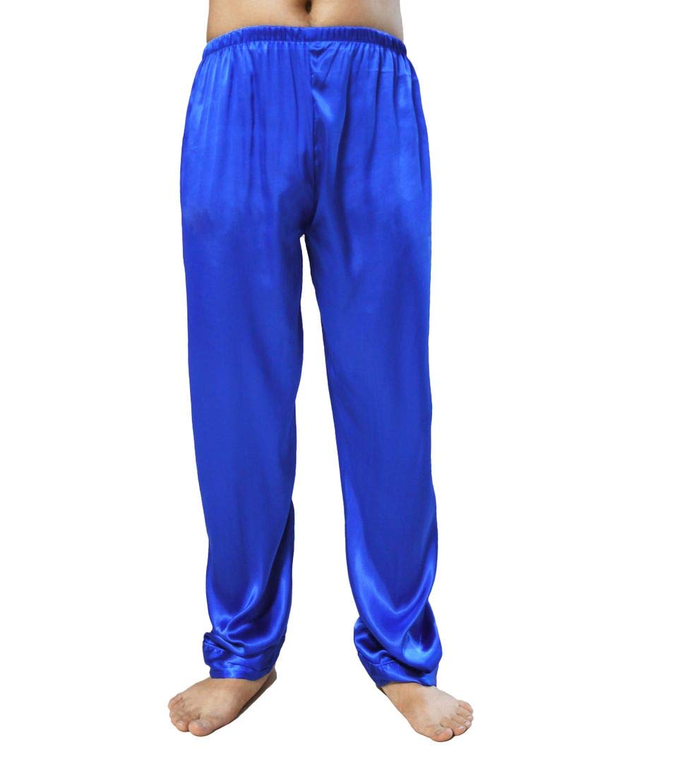 Wantschun Mens Satin Silk Sleepwear Pyjamas Pants Nightwear Loungewear Pajamas Bottom Trousers Dark Blue UK XXXL