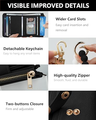 Image of Keychain Wallet Wristlet for Women,RFID Small Wallet | Wallet Wristlet with Zipper Coin Pocket,Vegan Leather Card Wallets for Women, 2 ID Window,Gift