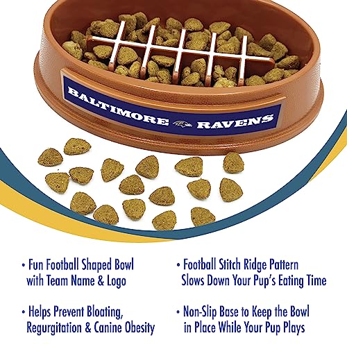 Image of NFL Super-Bowl Baltimore Ravens Slow Feeder Dog & Cat Bowl. Football Design for Healthy Digestion. Non-Slip for Large & Small Pets