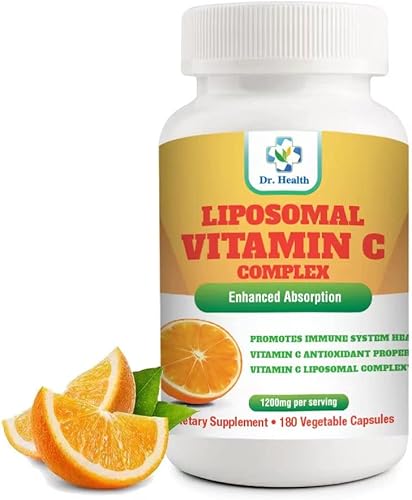 Vitamina C liposomal 1200 mg por porción, 180 cápsulas vegetales por botella de alta absorción Vitamina C Píldora Suplementos soluble en grasa VIT C
