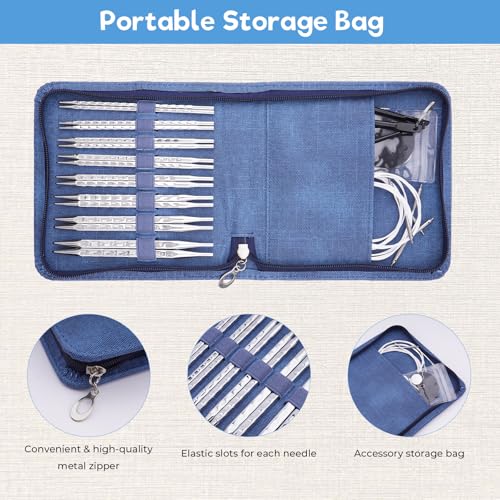 Image of BsHooker Interchangeable Knitting Needles Set with Case,8 Pairs Square Aluminum Circular Knitting Needles with 4 Cable,Ergonomic Needles Kit 3.5mm-8mm