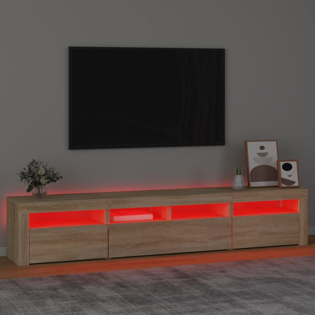 Mueble de TV con luces LED de roble Sonoma, 210 x 35 x 40 cm, mueble para sala de estar o dormitorio