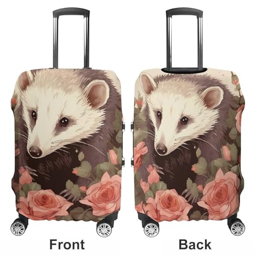 Opossum And Roses Elastic Luggage Cover Suitcase Protector for 19-32 Inch Suitcases | Universal Stretchable Travel Bag Cover | Anti-Scratch, Washable with Zipper Closure M3