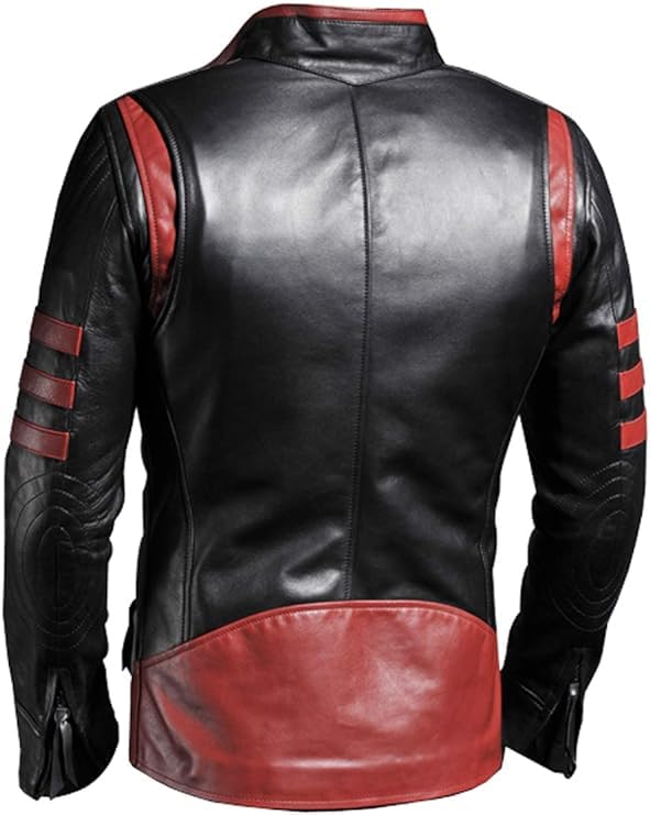 X-Men Origins Wolverine Distressed Leather Jacket, Black w Red Stripes, For Men2