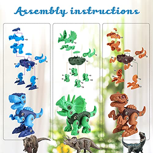 Piestol Dinosaur Toys For 3-5 5-7 Year Old Boys，Take Apart Dinosaur Toys For Kids With Electric Drill，Incl Tyrannosaurus Rex Triceratops Easter Basket Stuffers Gift(3 In 1) #TOP14