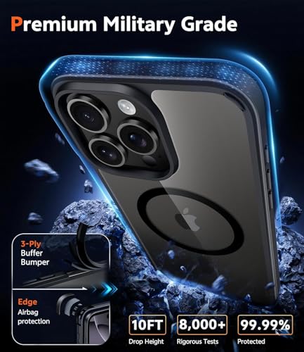 Image of NISHTECH for iPhone 16 Pro Max Case: Clear Magnetic Slim Fit Case Compatible with Magsafe Rugged Protective Transparent Cover (Black Magnetic)
