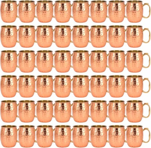 [Gift Set] Premium Hammered Copper Moscow w/ Thumb Rest Mugs- Stainless steel Interior -Set -48 |Bonus 48 straws & 8 Jiggers| Ideal for Restaurants, Bars, Parties, Events, Cocktails, Beer & Gifting