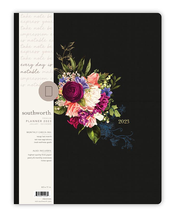 Southworth Planner (January 2023-December 2023), 8.5" x 11", Moody Floral Bouquet, Premium 28#/105 gsm Paper, Large Flex (91093)