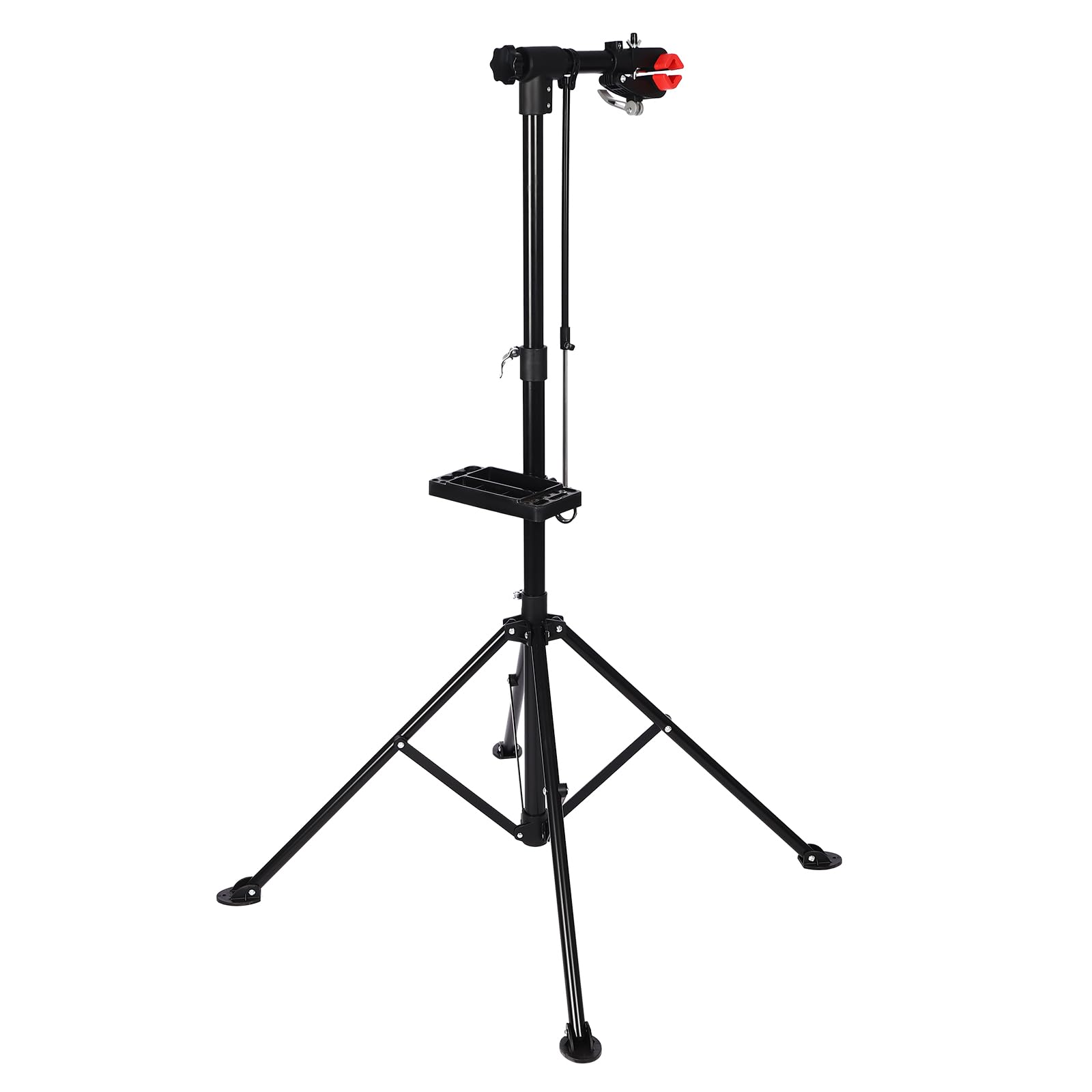 Supporto per montaggio per bicicletta, pieghevole, regolabile in altezza, set di riparazione con ripiano per attrezzi, asta di bilanciamento (nero + rosso)