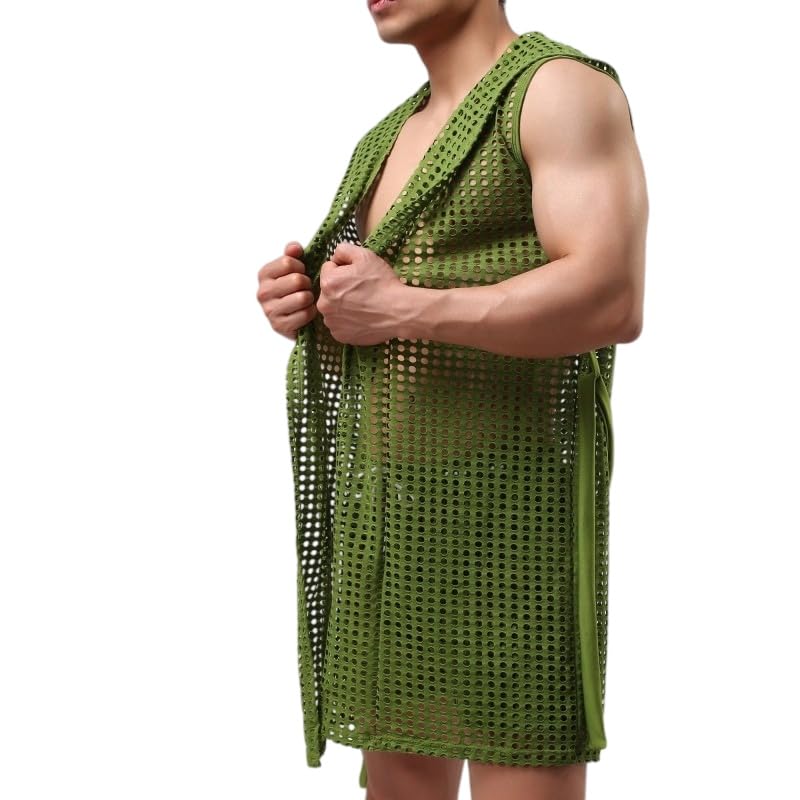 Albornoz de algodón puro para hombre con diseño transpirable de malla en color gris sólido 2