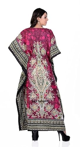 Women's Long Kaftan Dress Maxi Caftan Dress Gown Top Night Dress (Pink)