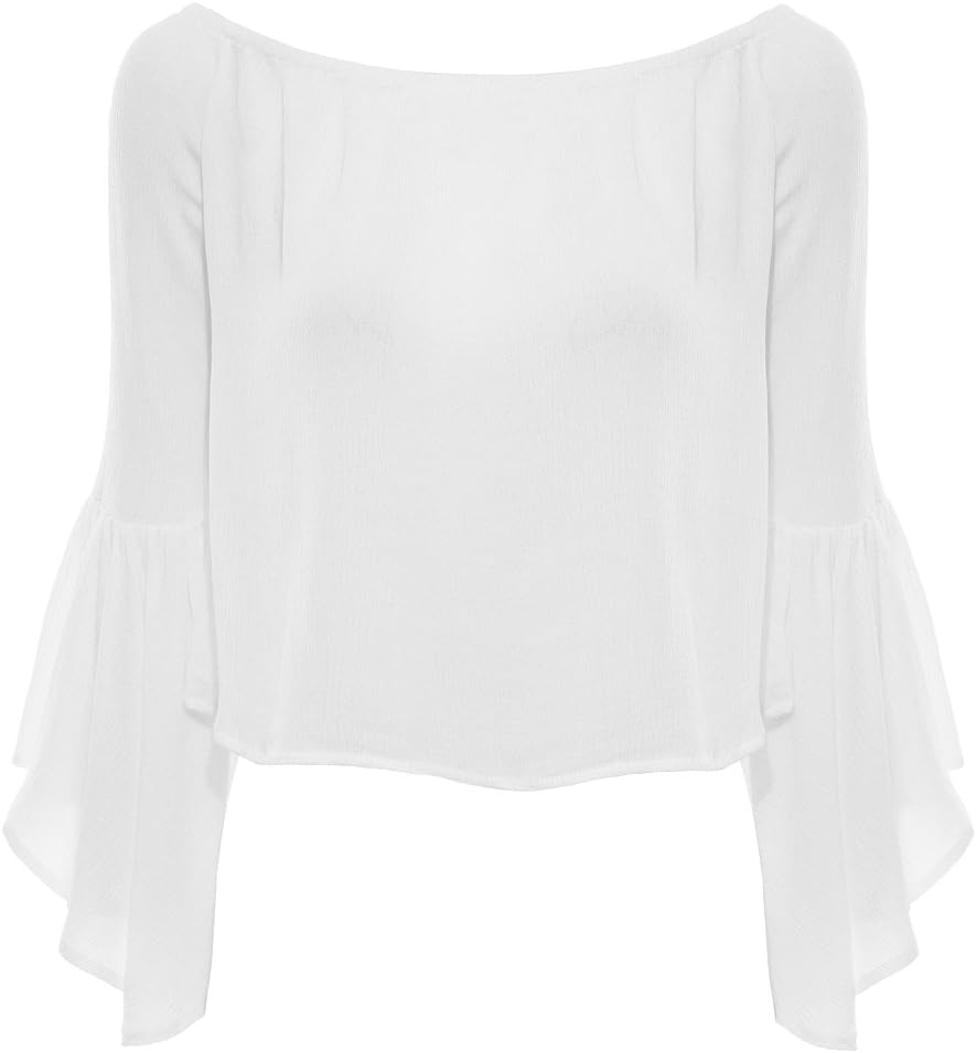 Sushi Kong Women's Solid Off Shoulder Crop Top,White,Large