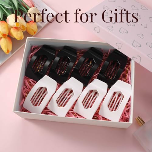 Image of 8 Pack Black White Flat Hair Clips for Women - Large Glossy Rectangle No-Slip Claw Clips for Thick & Thin Hair, Strong Hold Square Hair Accessories