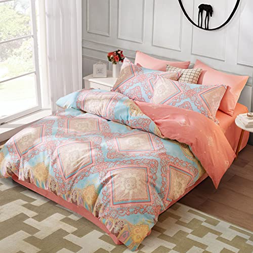 SAPHREAS Boho Duvet Cover Set 100% Cotton 3 piece Bohemian Bedding for All Seasons Pink Cover Set 1 Duvet Cover 2 Pillow Shams Double Size - Image 2