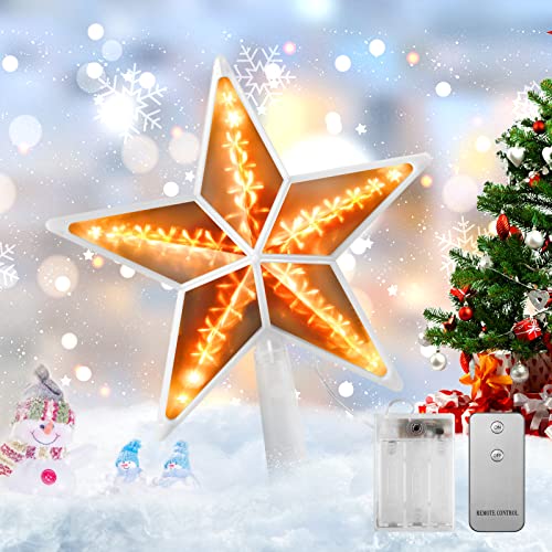 Étoile Sapin de Noël Lumineuse, Joycabin Arbre de Noël Topper Star, 3D Etoile de Sapin Noel, Topper Arbre Noël Paillette LED avec Télécommande pour Interieur Exterieur Décor Noël Fête, Blanc Chaud Cover