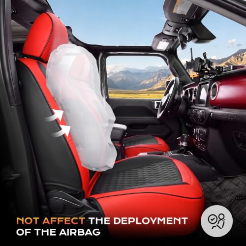 Image of Coverado Seat Covers Full Set for Jeep Wrangler 2 Door, Waterproof Car Seat Covers for Truck Automotive Seat Covers Custom Fit for 2013-2017 Jeep Wrangler JK Seat Covers, Red