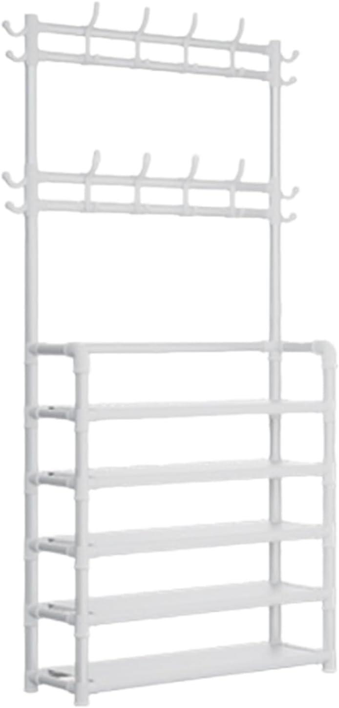 Floor-Standing Solid Wood Rotating Coat Rack，5-Tier Metal Coat & Shoe Rack Hall Tree with 16 Hooks & Umbrella Stand - Entryway Organizer for Clothes, Shoes, Hats & Bags - Space-Saving Storag