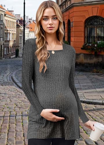 hohololo Umstandspullover Frauen Langarm Schwanger Oberteil Damen Tuniken Gestrickt Schwangerschaft Pullover