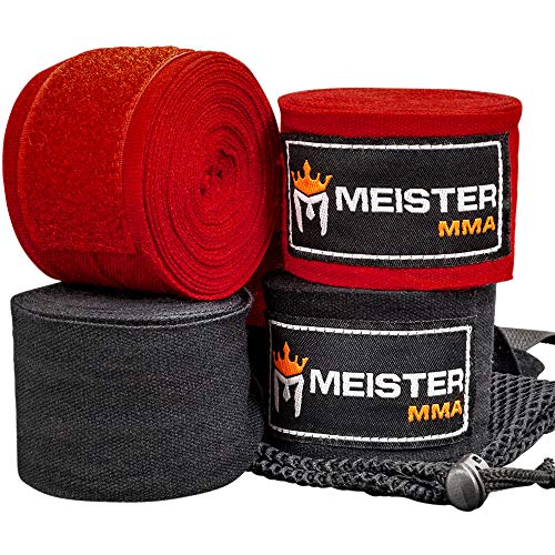 Meister Elite 180" Premium Adult Hand Wraps For Mma & Boxing - 2 Pair Pack W/Mesh Bag - Black/Blood Red #TOP1
