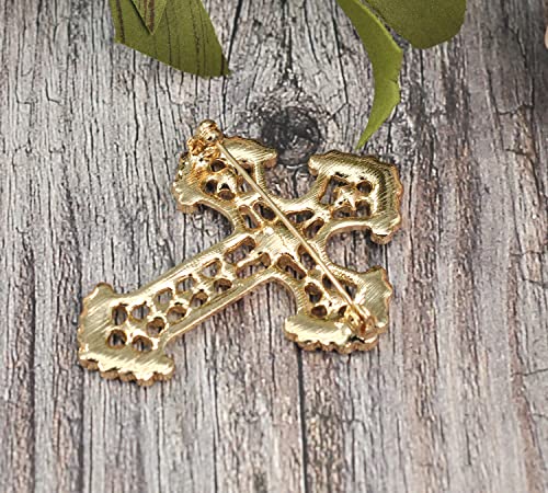 Image of Gyn&Joy Sparkle Crystal Rhinestones Holy Cross Brooch Pin Jewelry For Women Men