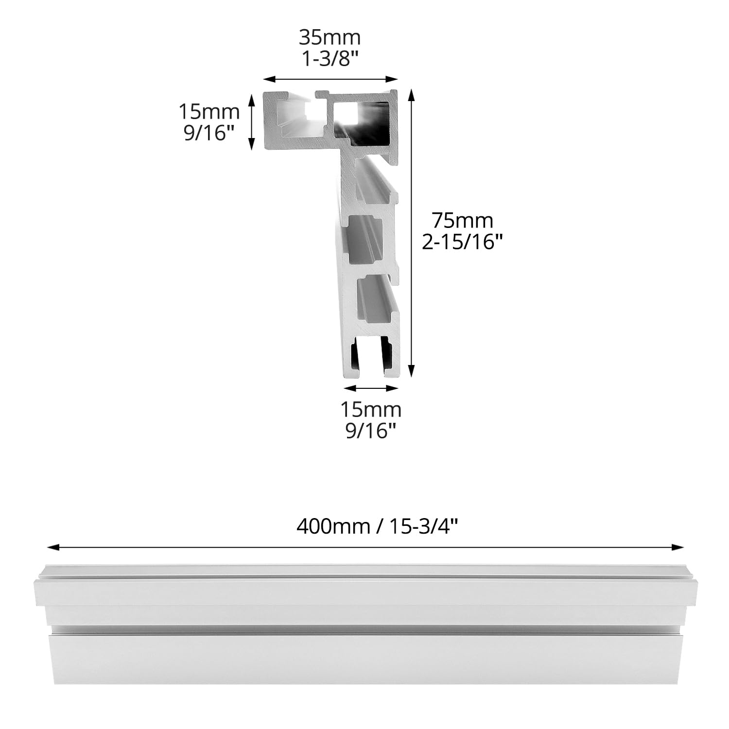 QWORK® T Track Rails de Guidage à Rainure, 400 mm 75 Type T Track Rail à Rainure, Rails de Guidage en Alliage d'aluminium, pour Travail du Bois, Scie à Table, Fixation de Clôture