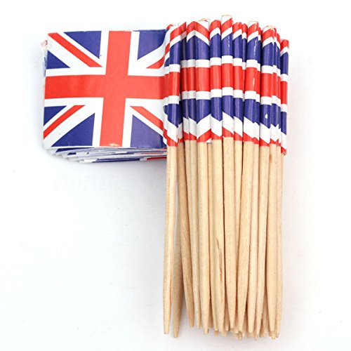 SHATCHI Union Jack Toothpicks British Sandwich Flags Food Cupcake Cocktail Sticks Picks Tableware Kings Coronation Party Supplies Pub BBQ Royal Event Décor 50pcs