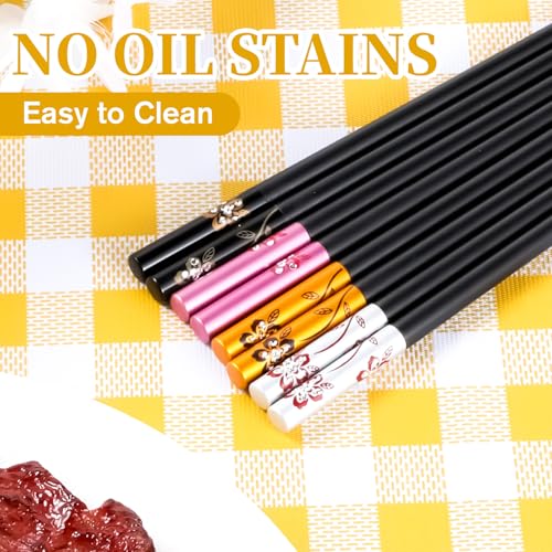 5 Pairs Chopsticks Reusable Fancy Chopsticks Non Slip Dishwasher Safe Fiberglass Chinese Chop Sticks Set for Sushi Noodles Rice - Image 4