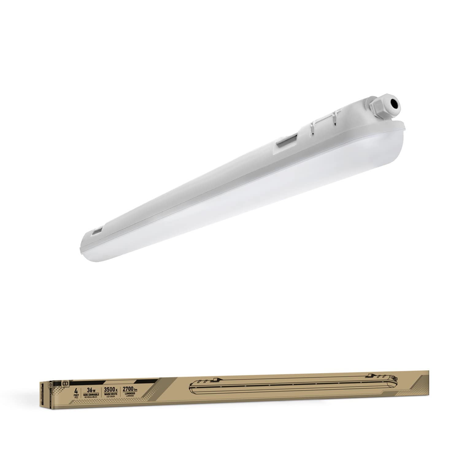 LLT 4FT LED Vapor Tight Light Fixture 36W, Indoor Outdoor Commercial Waterproof Shop Light for Car Wash, Walk in Freezer, Garage, 2700 Lm, IP66, 100W Fl. Equivalent, 120V, 3500K (Warm White)