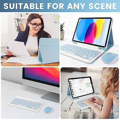 Image of SOPPY Bluetooth Keyboard Case with Mouse for iPad 11th Gen. (A16) 11-inch 2025, 10th Generation 10.9 inch 2022, Detachable Protective Cover, with Built-in Pen Holder, USB-C Rechargeable, Blue