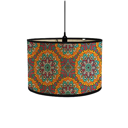FANSU Round Drum Light Shade for Table Lamp, Boho Pattern Pendant Lampshades Easy Fit for Living Rooms, Bedroom, Hallways, Reading Room (30 * 20cm,Orange)